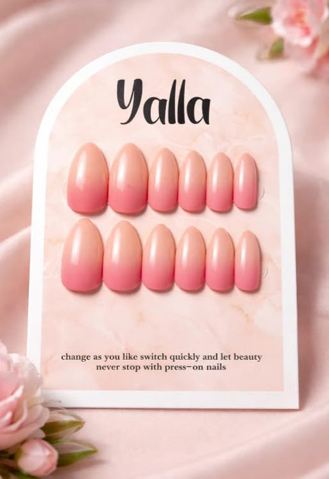 Brown and White Gradient Almond Fake Nails, Reusable Fake Nails-with Self Adhesive Tape-1pcs (Fuchsia)