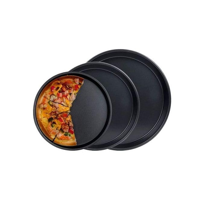 Non-Stick Carbon Steel Pizza Pan Set 3 Sizes 27 29 31 cm Professional Baking Trays for Even Heat Distribution Durable Kitchen Bakeware for Homemade Pizza