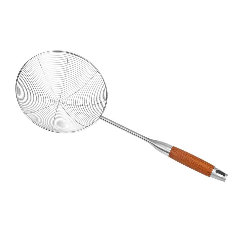 Downtown Stainless Steel Skimmer Strainer Set Fine Mesh Spider Strainer with Ergonomic Wooden Handle for Frying and Cooking 2 PCS Set