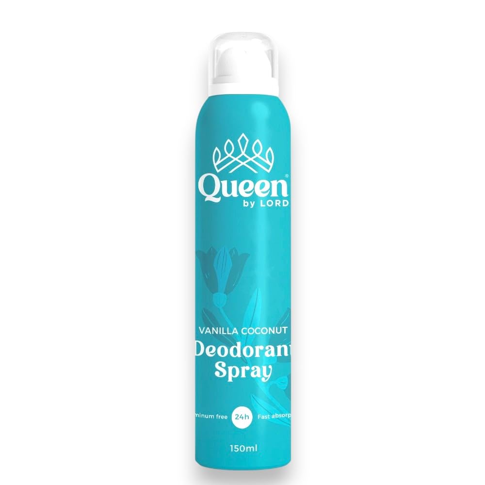 Queen by Lord Vanilla Coconut Deodorant Spray, Aluminum Free, 24h Protection, Fast Absorbing Formula, 150ml