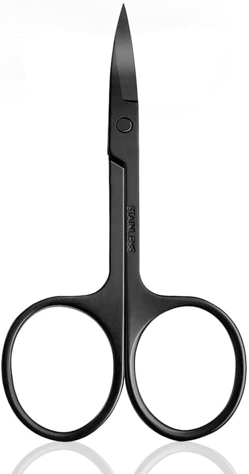 Premium Stainless Steel Curved Blade Eyebrow Scissors - False Eyelash and Makeup Scissors With Nail Clippers - Black