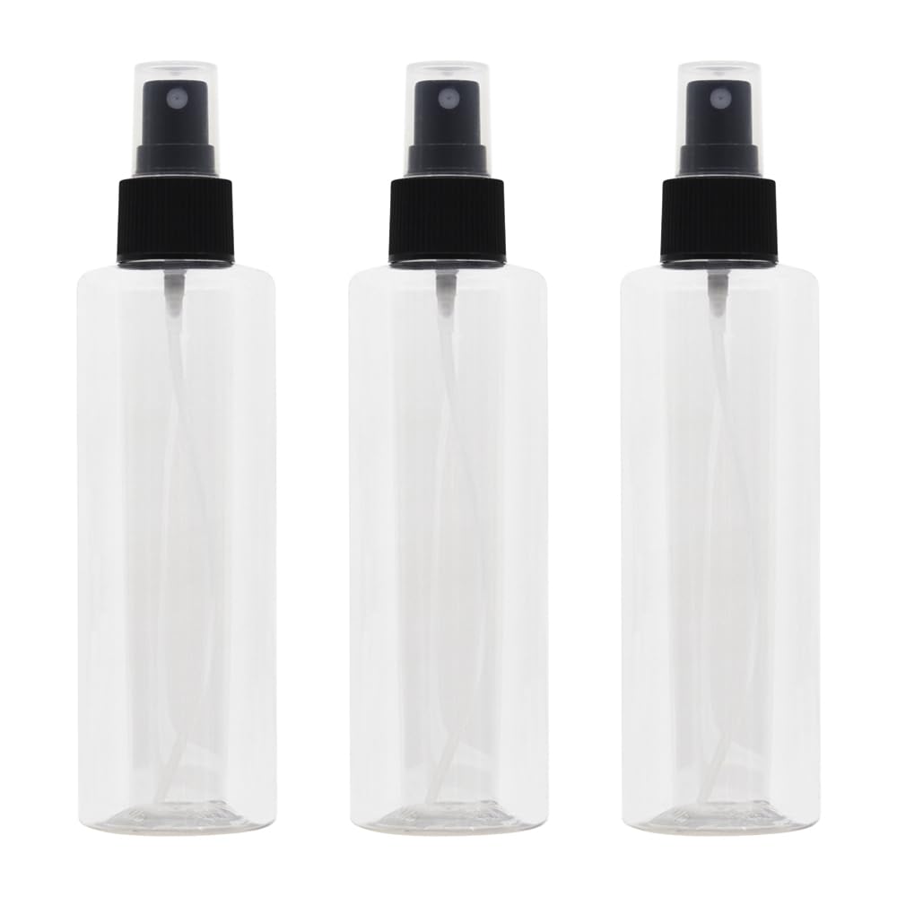 Artistic 3 Pack Plastic Spray Bottles 200ml, White Clear Color Medium Mist Bottle Healthy Empty Refillable Cosmetic Travel Products Refill (Transparent)