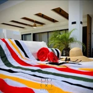 Beach Towel, 100% Egyptian Cotton, Multicolour Stripes, 200cm x 100cm, Large Size