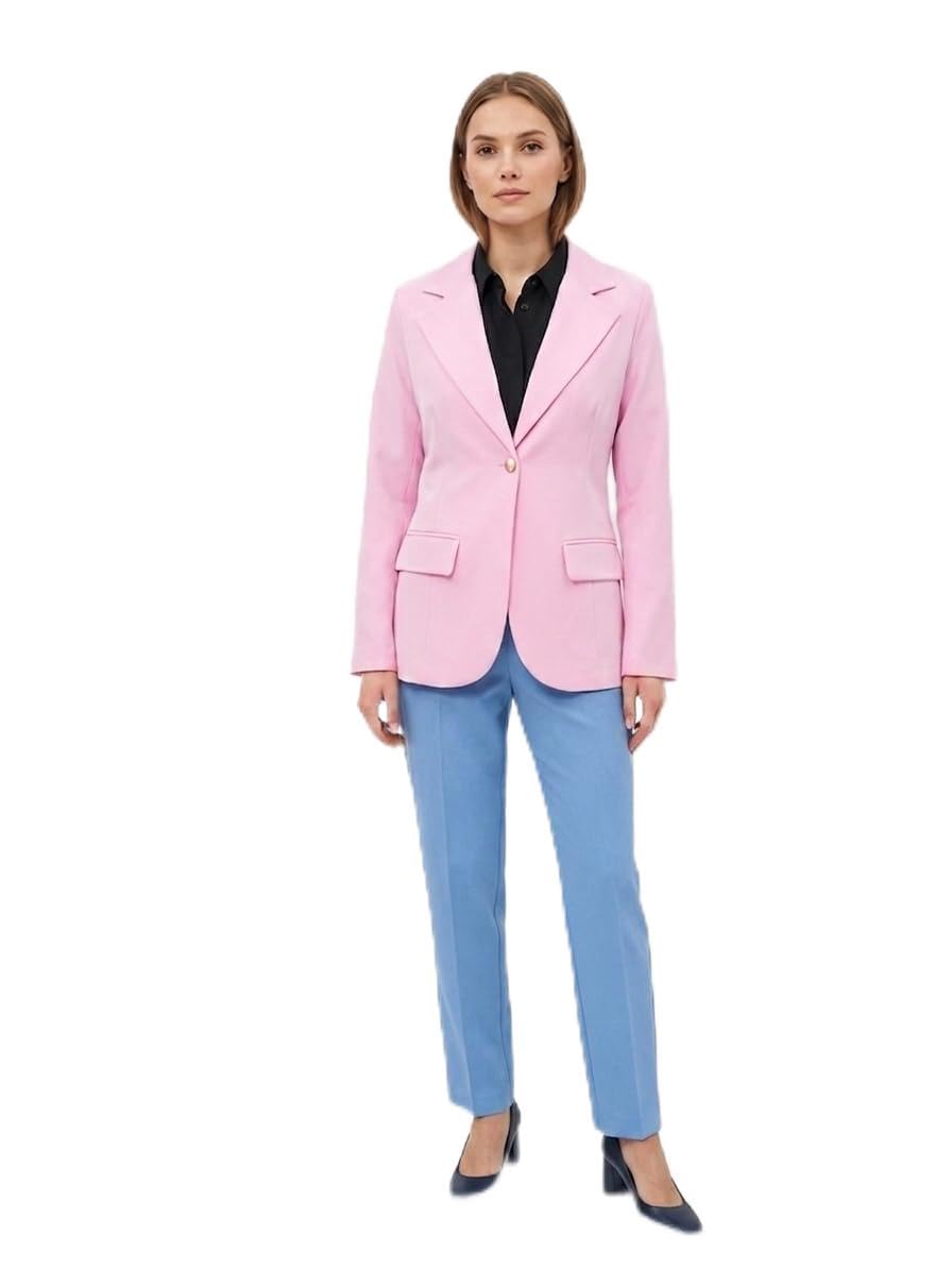 Pebeo Women's Elegant One Button Notched Collar Side Pockets Blazer Multi Color
