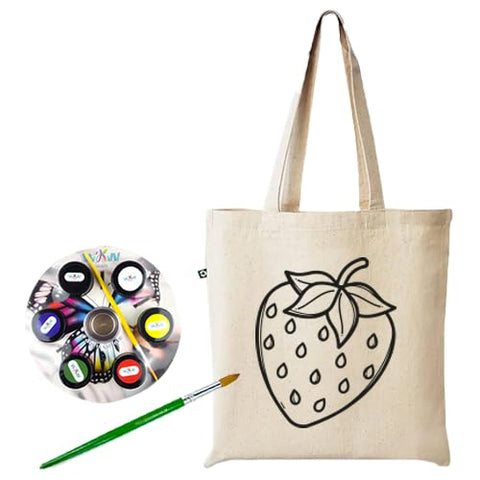 DIY Canvas Tote Bag with Strawberry Design, Includes Paint Set and Brush, Craft Kit