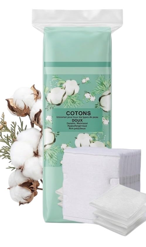 Premium Cotton squaer for Face - 100% Pure Cotton Face Pads in Re-closable Bag - Hypoallergenic, Lint-Free Makeup Remover Pads - Ideal for Facial Cleansing - 100 pcs