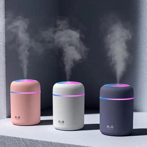 230ml Mini Ultrasonic Humidifier with USB and Perfume Diffuser, Essential Oil Diffuser Electric Humidifier with 7 Color LED Lights Assorted Bink)