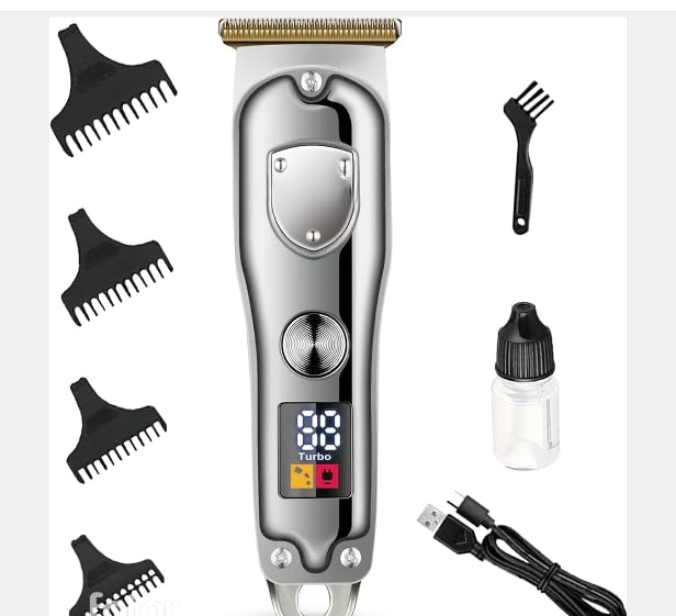 SK-LF-16004 Professional Hair Clipper and Trimmer with Stainless Steel Blades, LCD Display, 4 Combs Cycasin - Effortless Precision Silver