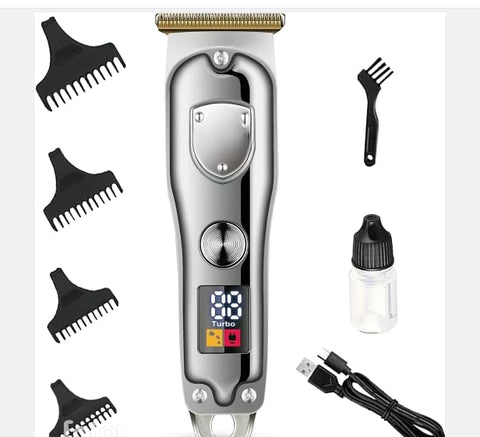 SK-LF-16004 Professional Hair Clipper and Trimmer with Stainless Steel Blades, LCD Display, 4 Combs Cycasin - Effortless Precision Silver