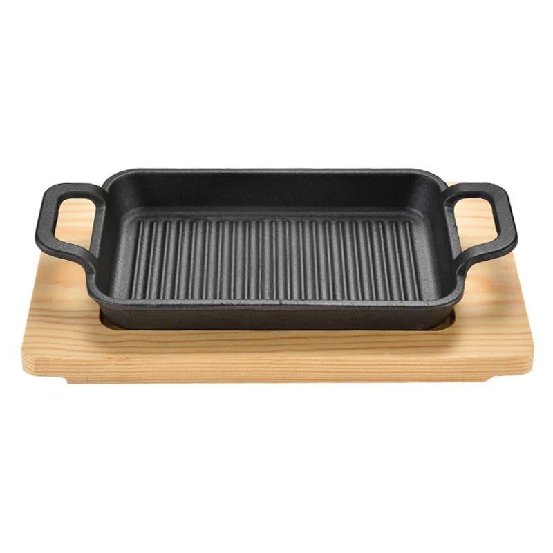 Cast Iron Grill Pan Commercial Non-Stick Korean Double Ear Teppanyaki Rectangular Induction Cooking Grill Grill Steak Iron Plate (Rectangular)