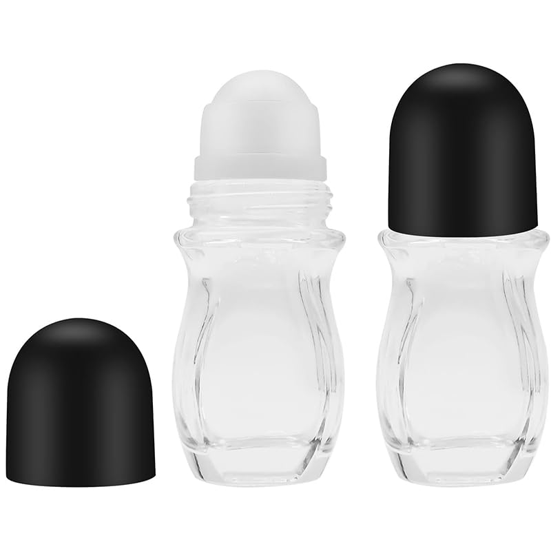 GQ Glass Essential Oil Roller Bottles with Ball Applicator, Clear with Black Cap, 30ml, Leak-Proof and Reusable, 2 Pack