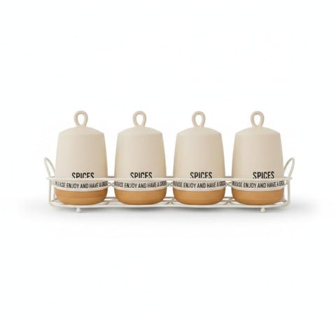 Home Care QQ-968 4-Piece Medium Porcelain Spice Set Stylish Kitchen Storage, Pack of 1 - White Porcelain