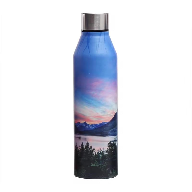 DOWNTOWN Vacuum Insulated Stainless Steel Water Bottle – Leakproof Screw Lid, Reusable Hot & Cold Drink Bottle for Gym, School, Office & Travel, Tropical Palm Print-Shape1