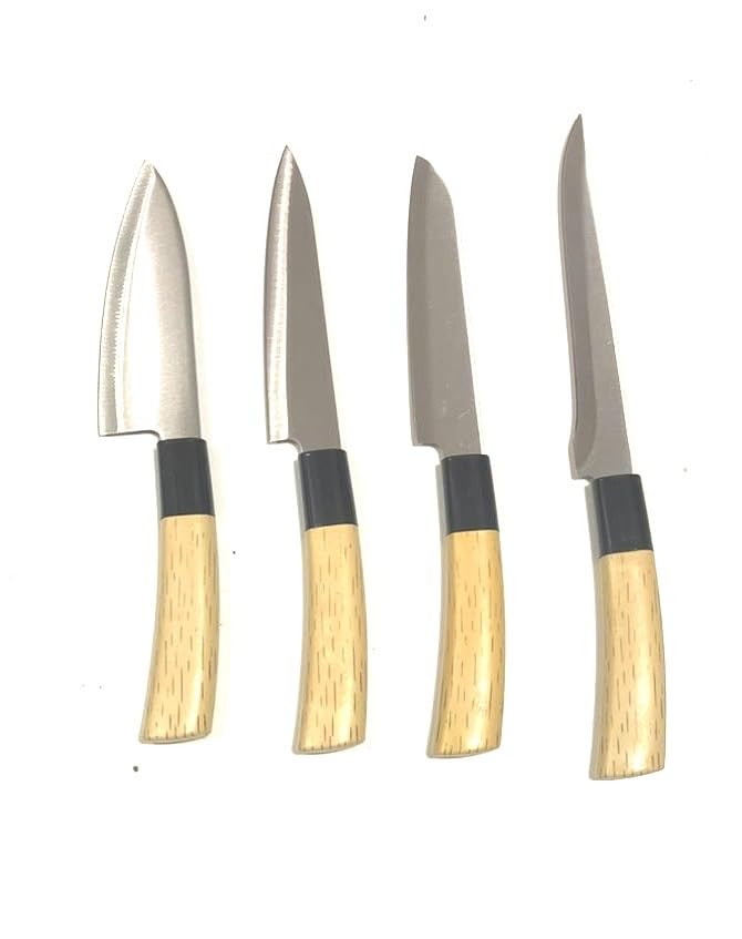 Downtown 4-Piece Multipurpose Kitchen Knives Set, Sharp Stainless Steel Blades with Bamboo Handles, Durable Cutlery Set for Cutting Meat, Fruit and Vegetables for Daily Cooking Needs