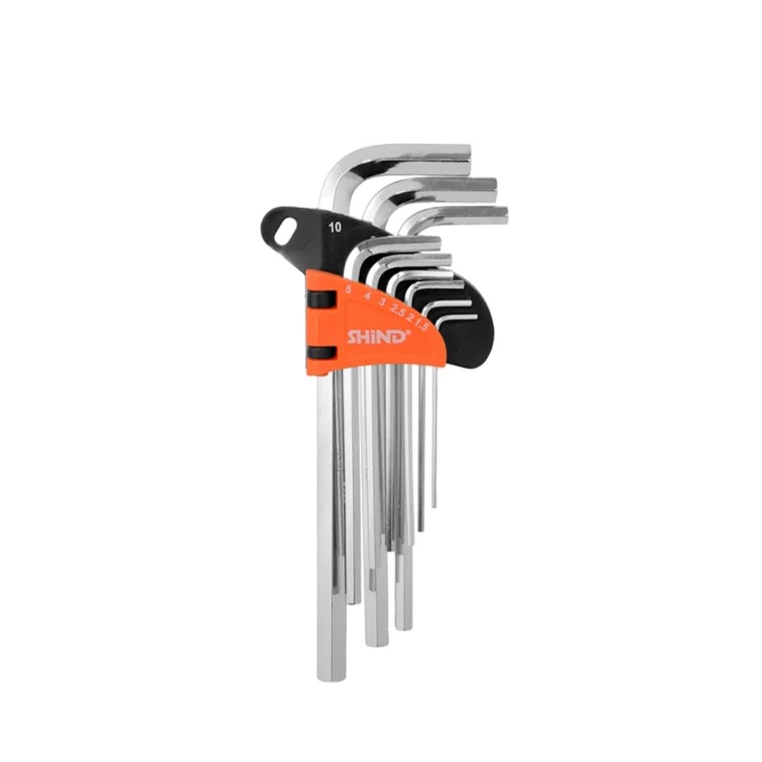 Professional Tools Flat Head Hex-Key, 9 Pieces, Chrome Vanadium Steel, Metric, Flat Head, Yellow and Black