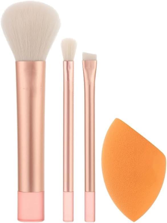 4 Piece Level Up Brush And Sponge Set, Makeup Brushes For Eyeshadow, Foundation, Blush, & Bronzer, Makeup Blending Sponge, Synthetic Bristles, Stocking Stuffer, Cruelty-Free