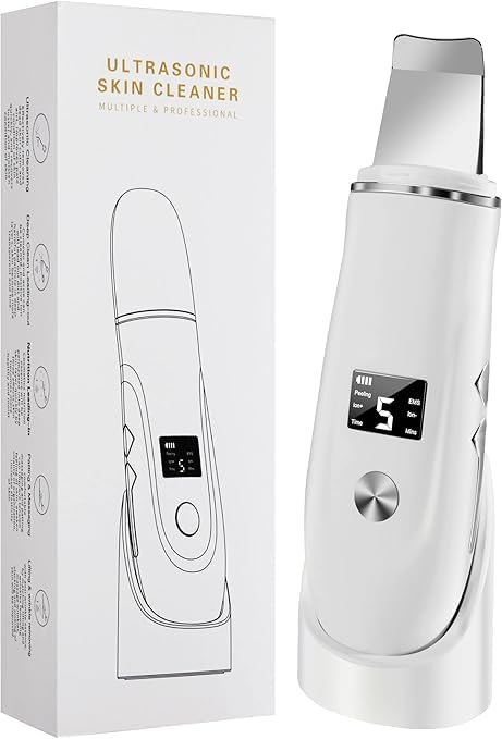 Skin Cleaner Blackhead Remover with Rechargeable Base, LCD Display, Ultrasonic Skin Scraper, Skin Care Tools for Deep Facial Cleansing-4 Modes