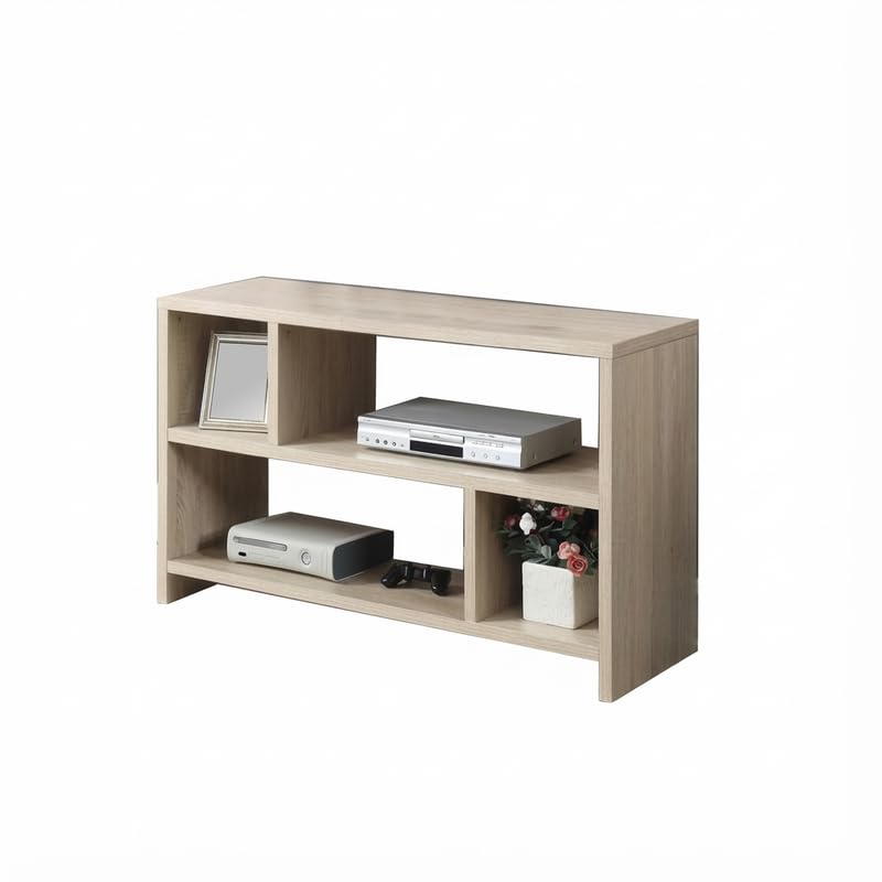 MDF Wood TV Unit, Sturdy Multi-Shelf Entertainment Stand with Open Storage for Consoles, Decor and Media, 120W×30D×80H cm, Neutral Beige, Perfect for Living Rooms, Apartments and Modern Home Décor