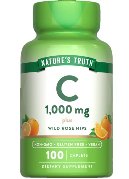 Premium Vital Vitamin 1,000mg with Rose Hips - 100 Caplets - with Practical Pill Box - Immune & Collagen Rhythm Matrix - Defense Shield - Non-GMO - High Bioavailability Integrity