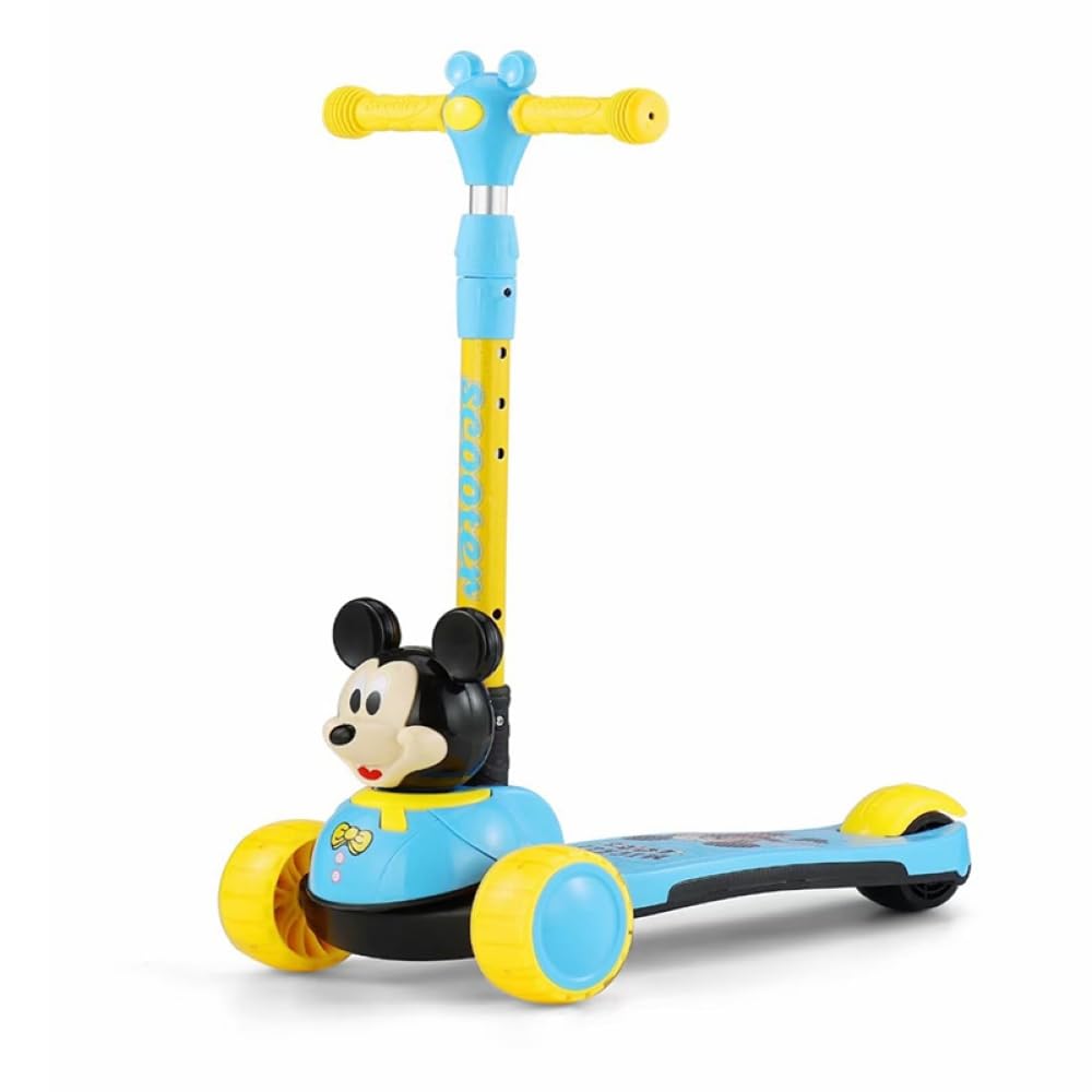 Scooter, Blue and Yellow, 3-Wheel Design with Mickey Mouse Character, Height Adjustable Handlebar, for Children