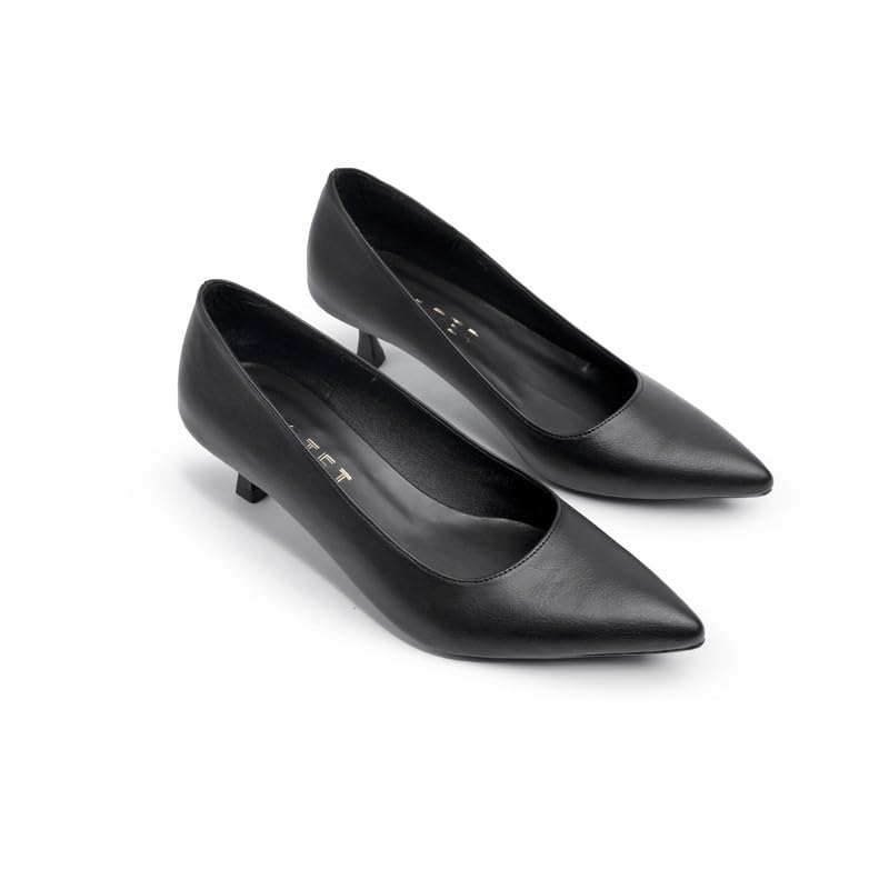 BASTET "Ankhet" Women’s 3cm Pointed Toe Classic Pumps – Elegant Plain PU Leather Low Heel Shoes with PVC Outsole - H3(005)