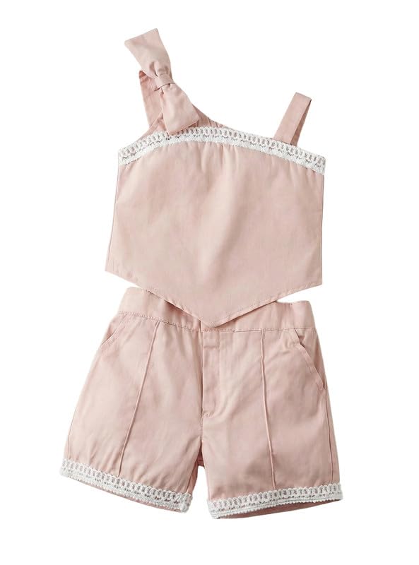 My Baby Girls 2-Piece Sleeveless Blouse Set with Shiny Ribbon Bow & Shorts
