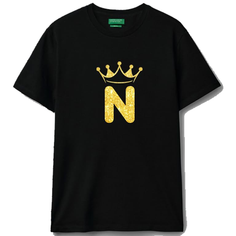 Black cotton t-shirt Crown Letter (N) Graphic Casual Wear size (2XL)