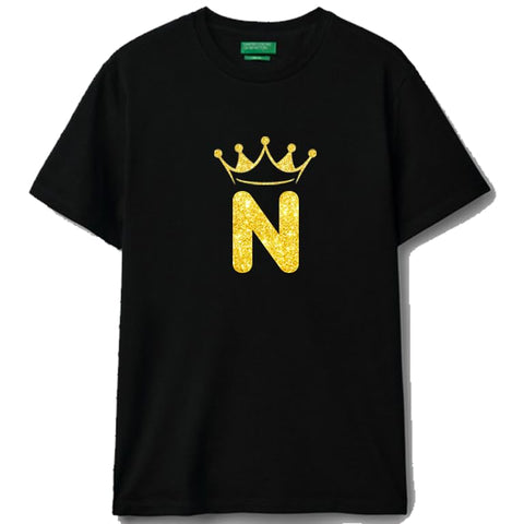 Black cotton t-shirt Crown Letter (N) Graphic Casual Wear size (2XL)