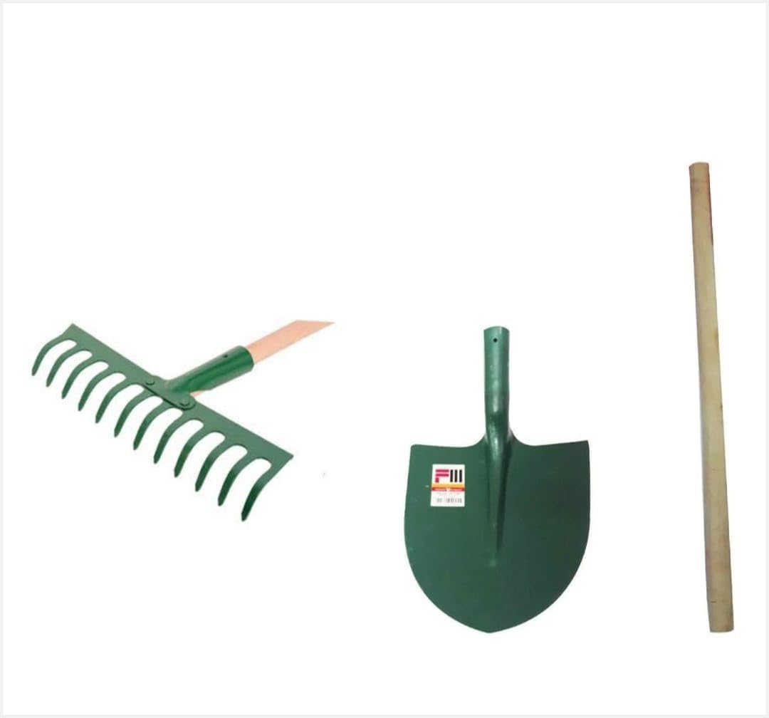 Garden Tool Set, Metal Fork and Corik, Green and Wooden Handle
