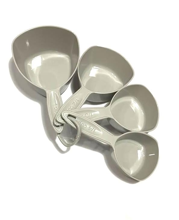 Downtown 4-Piece Measuring Spoon and Scoop Set for Dry and Liquid Ingredients, 1 Cup to 1/4 Cup White Set, Heavy Duty Plastic Measuring Spoons for Consistent Baking and Meal Prep