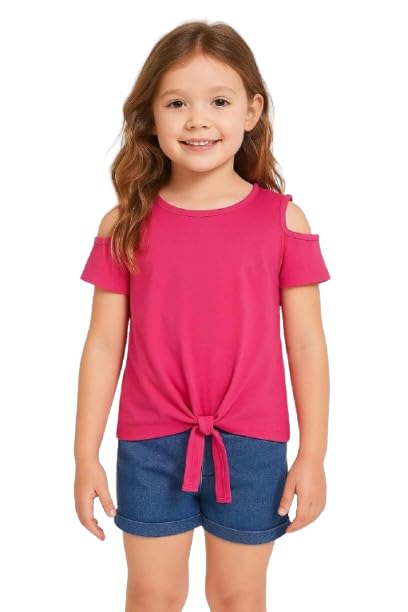 Girls Cold Shoulder T-Shirt with Front Tie Detail, Casual Summer Top