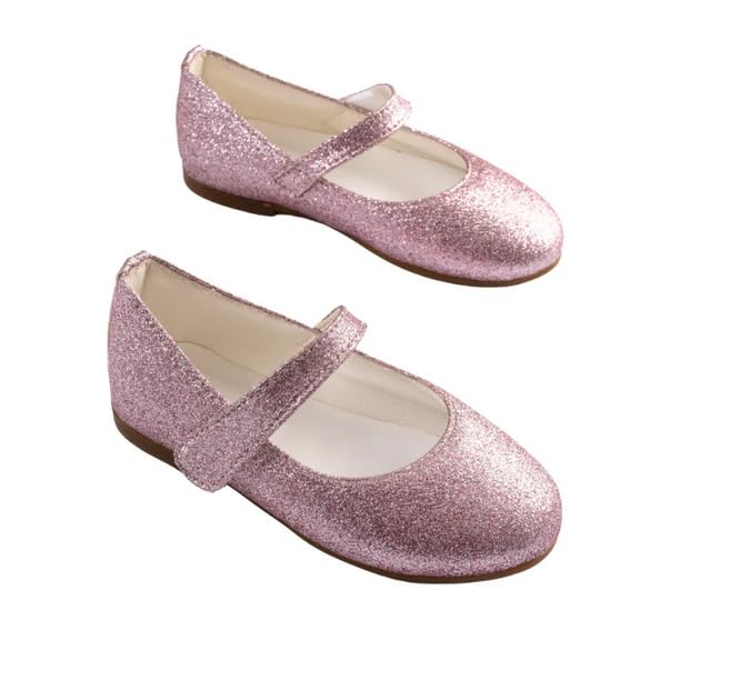 Girls' Pink Glitter Mary Jane Ballet Flats, Sparkly Party Dress Shoes (34)