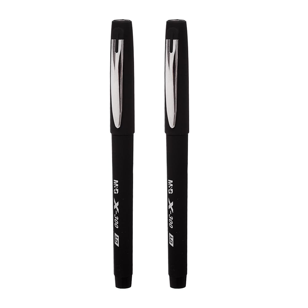 M&G AGPV8673 X-300 Classic Office Gel Pen with Rubber Coated Barrel 1.0mm Pack of 2 Black Ink Pens - Black