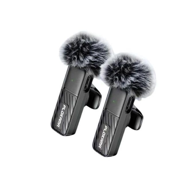 Plokama - Microphone - Wireless Lavalier - Clip-On - Plug-and-Play - 2 Transmitters Type-C +1 Receiver Type-C + Converter LT - For Broadcasting - VM20 - Black