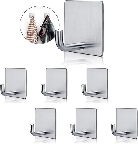 Heavy Duty Adhesive Hooks, Stick on Wall Adhesive Hangers, Strong metalic Holder, Self Adhesive Hooks for Kitchen Bathroom Home Door Towel Coat Key Robe (CUBE SILVER, PACK OF 6)