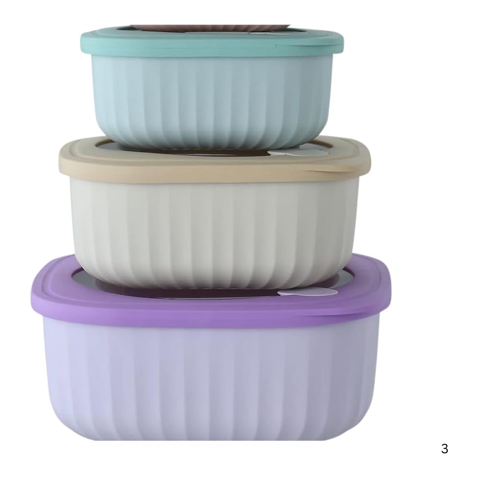 3 Pieces Food Storage Containers with Lids Plastic BPA-Free Mixing Bowl with Lids Prep & Serve Bowl Set Nesting Storage Food Container Dishwasher Freezer Microwave Safe