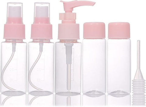 6 Pieces Travel Containers Set Empty Mini Plastic Refillable Squeeze Spray Cosmetic Containers Travel Toiletries with Storage Bag 40ml, Multicolor, for Women