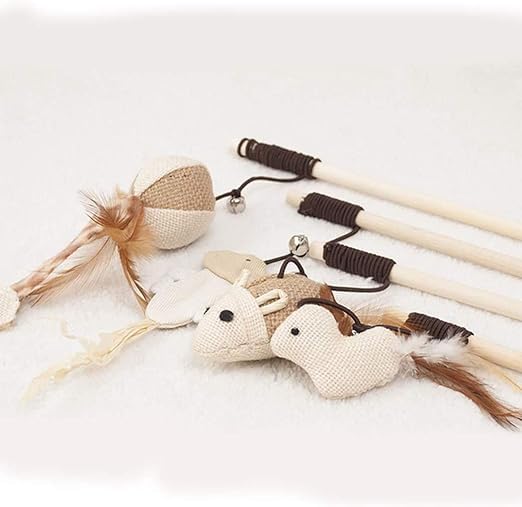 Cat Feather Interactive Play Wand with Rod 40cm Long Rope Length 67cm (Mousebell)