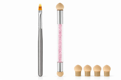 Ombre Nail Art Brush & Sponge Applicator Set, Gradient Color Blending Tools for Nail Painting and Shading, Includes Replaceable Sponge Heads, Reusable Nail Design Kit for Home or Salon