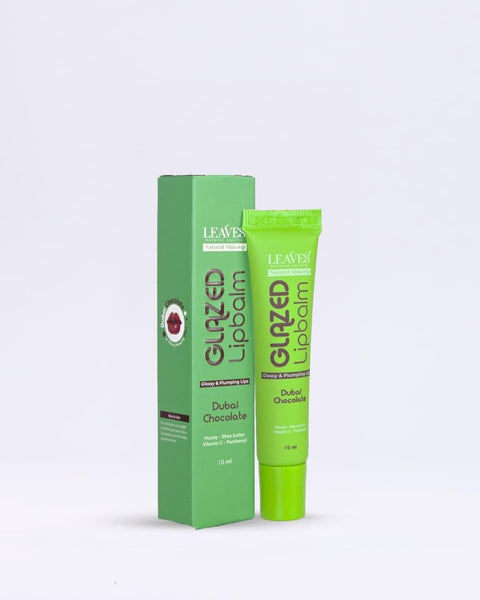 LEAVES Glazed Lip Balm, Dubai Chocolate, Natural Makeup, Glossy & Plumping Lips, 10 ml