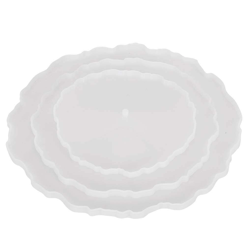 Serlium 3 Pcs Silicone Tray Mold, Big Geode Silicone Mold for Resin, Irregular Shaped Round Resin Geode Tray Molds for Making Resin Craft DIY Home Decoration