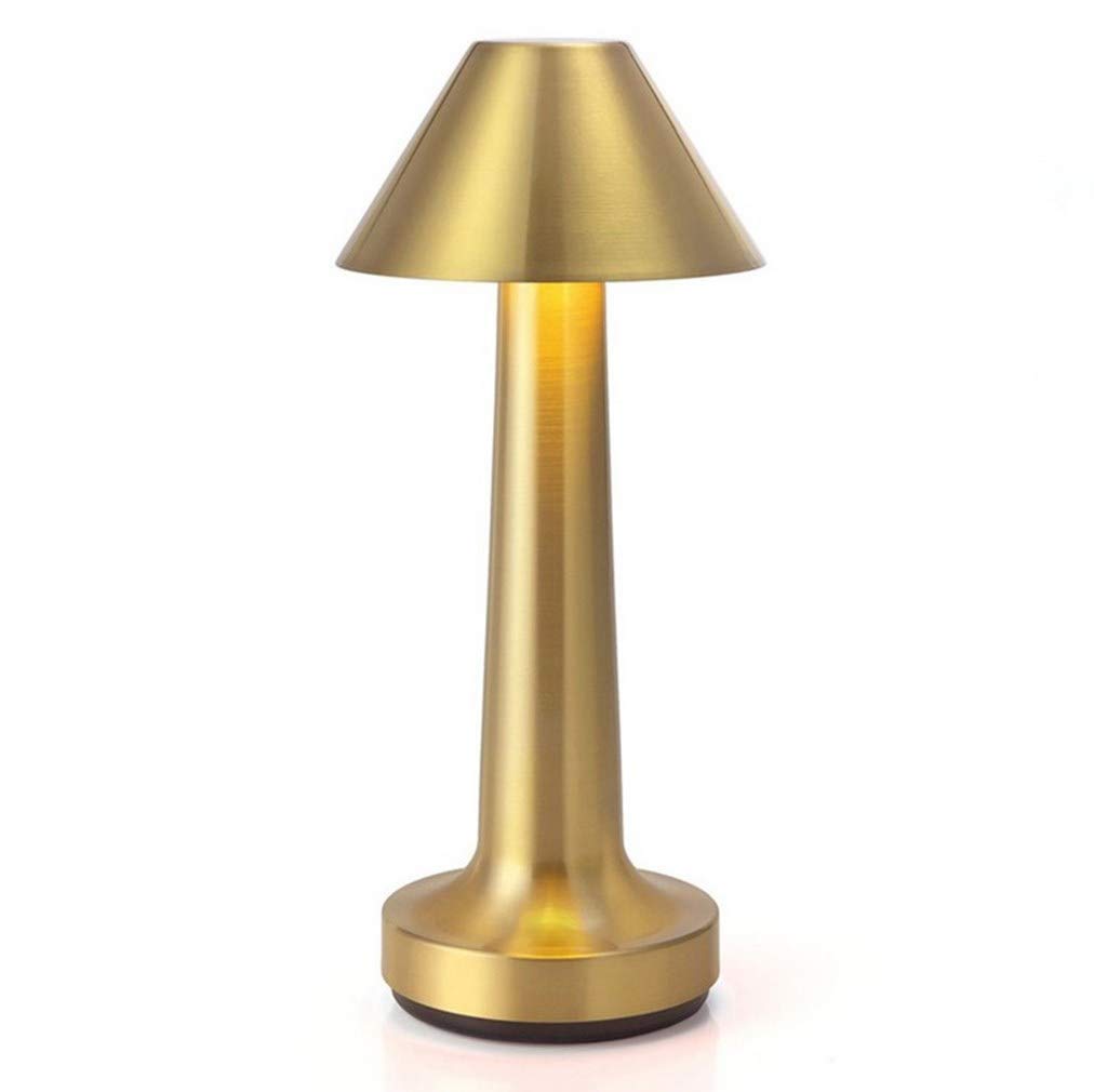 V2COM Modern Table Lamp Wireless Lighting 2.4W Dimmable Touch Switch LED Rechargeable Cordless Aluminium Desk Lamp for Restaurant Reading Bar Coffee Shop (Gold)