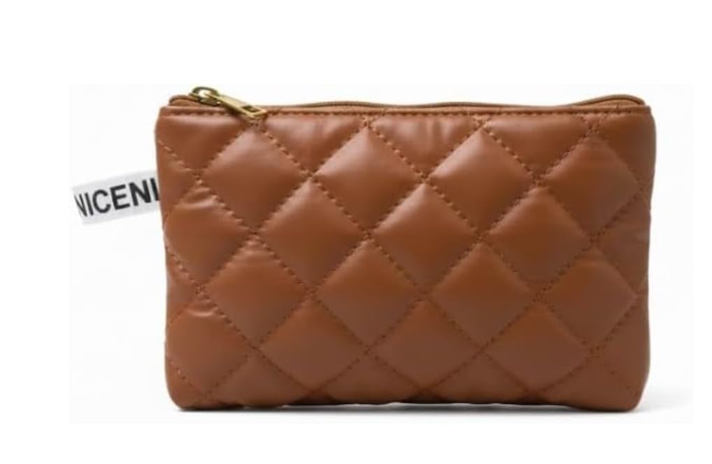 New Plaid Style Makeup Bag Medium Size - Bag Toiletries Storage Bag Cosmetics -LIGHT BROWN