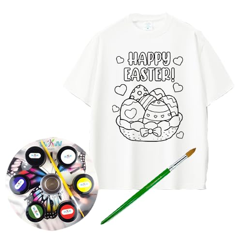 Happy Easter White T-Shirt DIY Colour-In with Fabric Paints and Brush Size (2XL)
