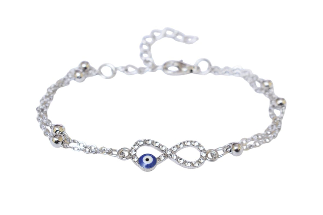 Stainless Steel Bracelet with Blue Eye Infinity Pendent for Women - Silver