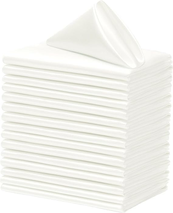 24 Pack Square Satin Dinner Napkins, 17x17 Inches Silky Soft Smooth Table Cloth Napkins for Restaurant Weddings Banquet Party Decoration, Off White