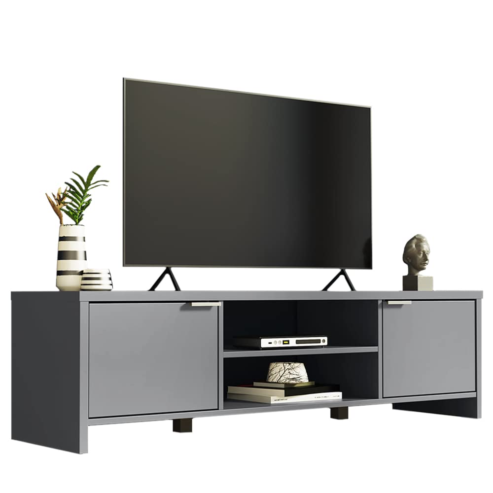 MADESA TV Stand Cabinet with Storage Space and Cable Management, TV Table Unit for TVs up to 65 Inches, Wooden, 40 H x 38 D x 145 L cm - Grey
