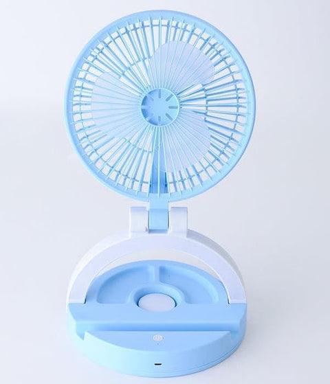 Fan Compact Portable Folding with LED Light, 3-Speed Adjustable, Strong Wind Power, Energy Saving Mini Electric Fan, Foldable Design Blue