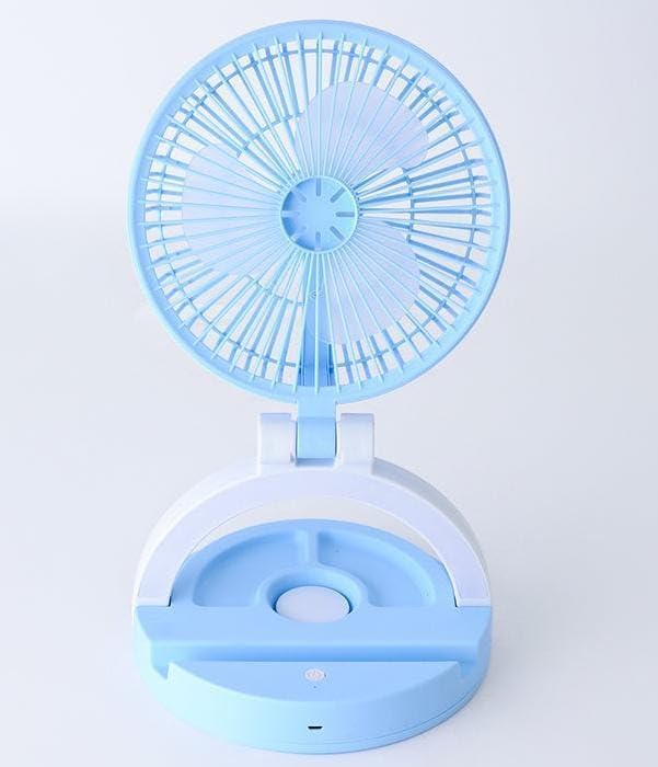 Fan Compact Portable Folding with LED Light, 3-Speed Adjustable, Strong Wind Power, Energy Saving Mini Electric Fan, Foldable Design Blue