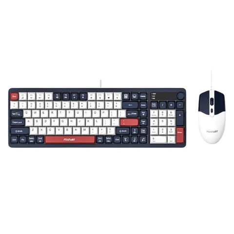 Founder KM650 Gaming RGB Keyboard Mouse Combo Wired USB, AR/EN Membrane with volume knob – 1200 DPI Mouse – Multimedia BPT keys – For Gaming/Business/PC/Mac/Win (Dark Blue/White)